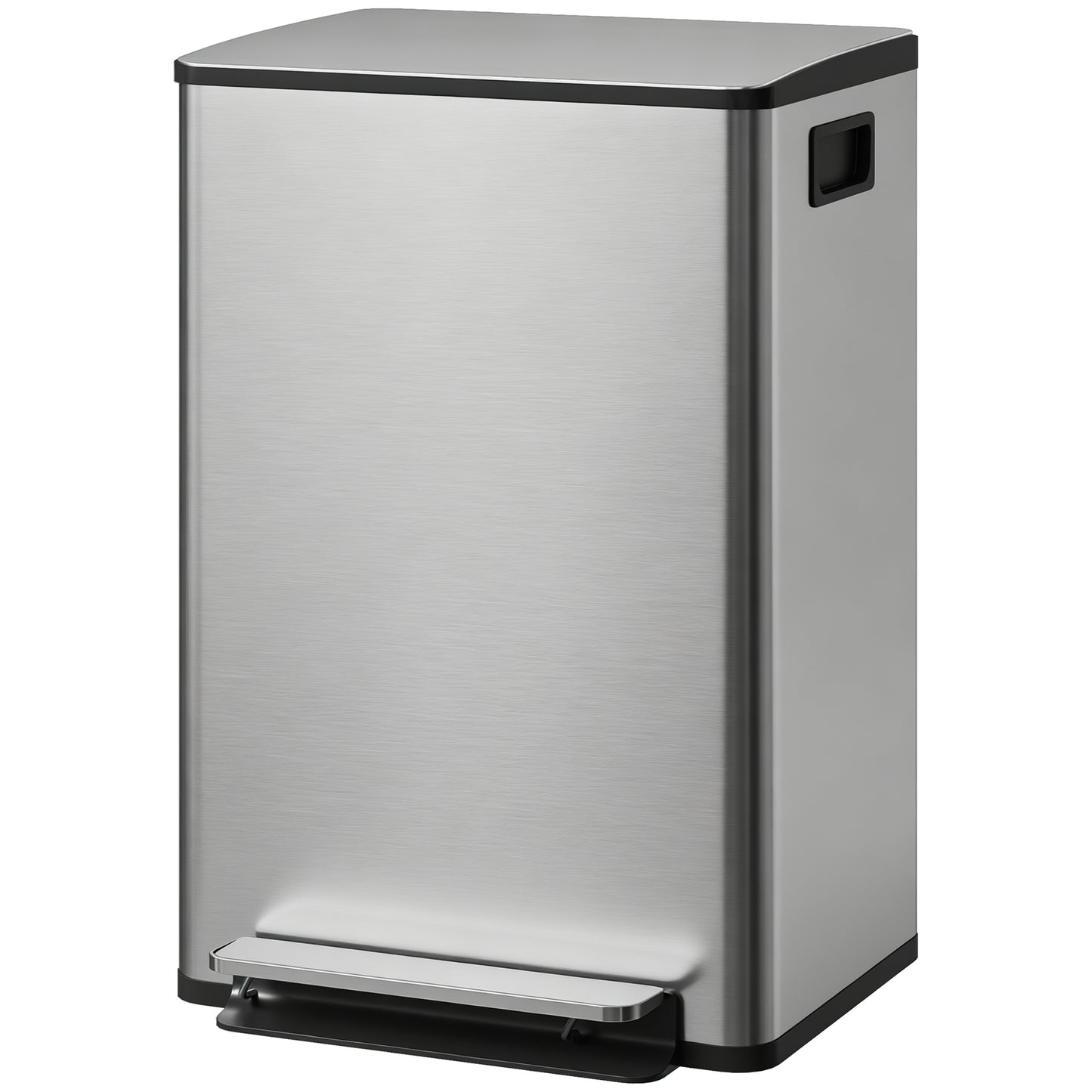 Trash Can with Soft-Close Lid, Garbage Can with Removable Inner Bucket for Kitchen 13.2gal, Silver