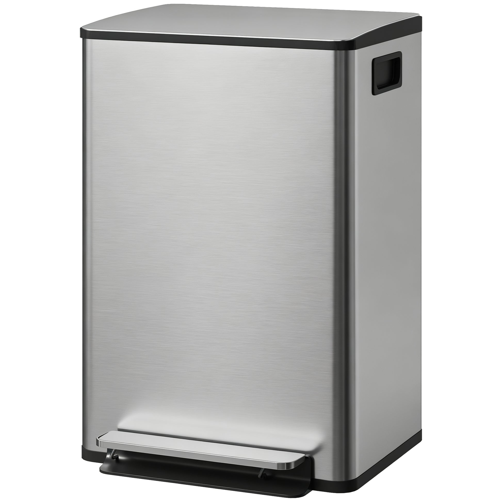 Trash Can with Soft-Close Lid, Garbage Can with Removable Inner Bucket for Kitchen 13.2gal, Silver