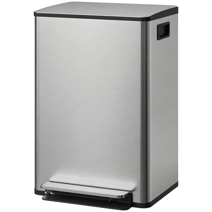 Trash Can with Soft-Close Lid, Garbage Can with Removable Inner Bucket for Kitchen 13.2gal, Silver
