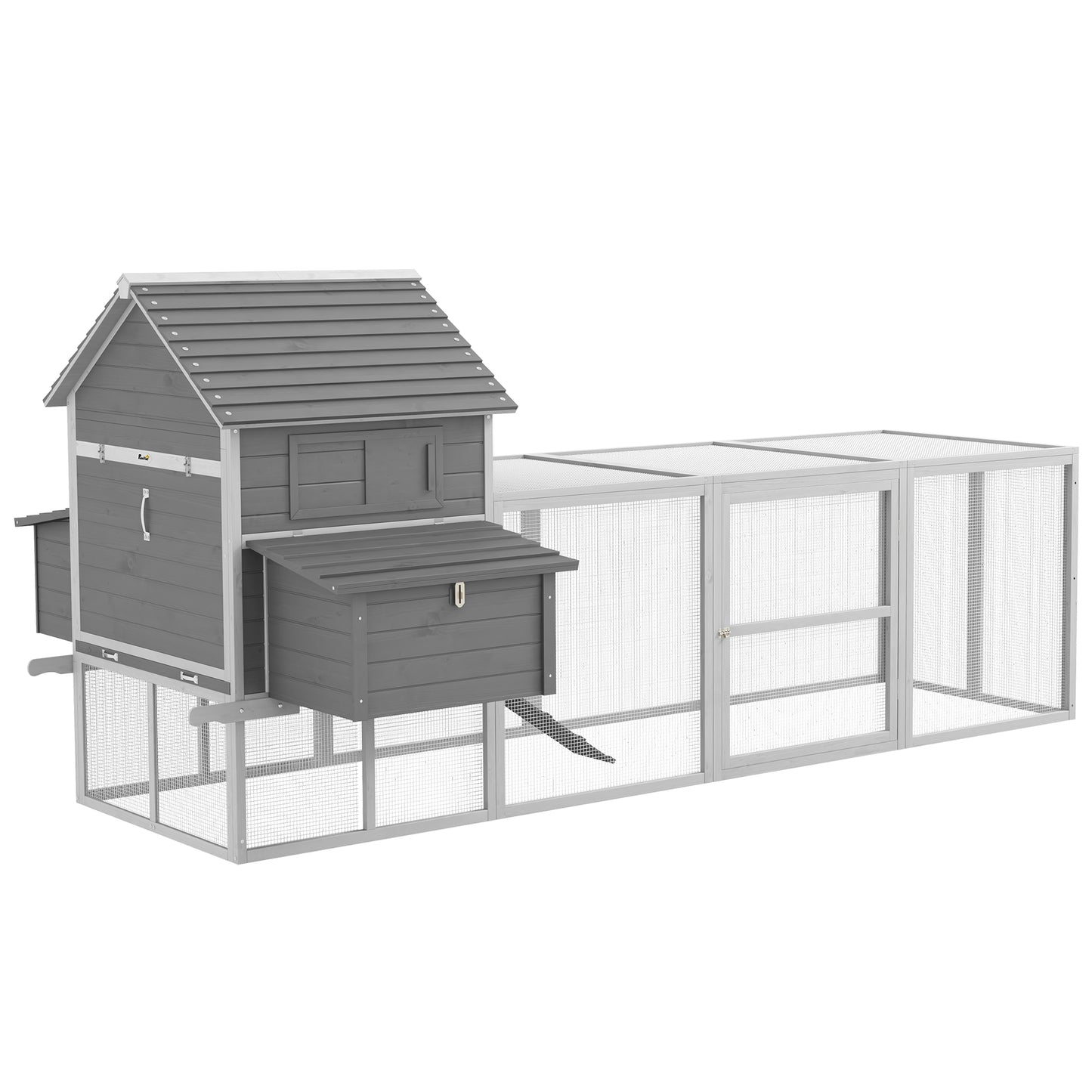 Wooden Chicken Coop with Nesting Boxes, Run, Doors, Tray, Ramp for 4-6 Chickens