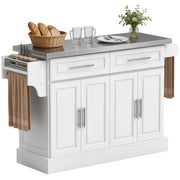 Rolling Kitchen Island with Storage and Stainless Steel Top, Kitchen Trolley with Drawers, Cabinets, Towel Rack