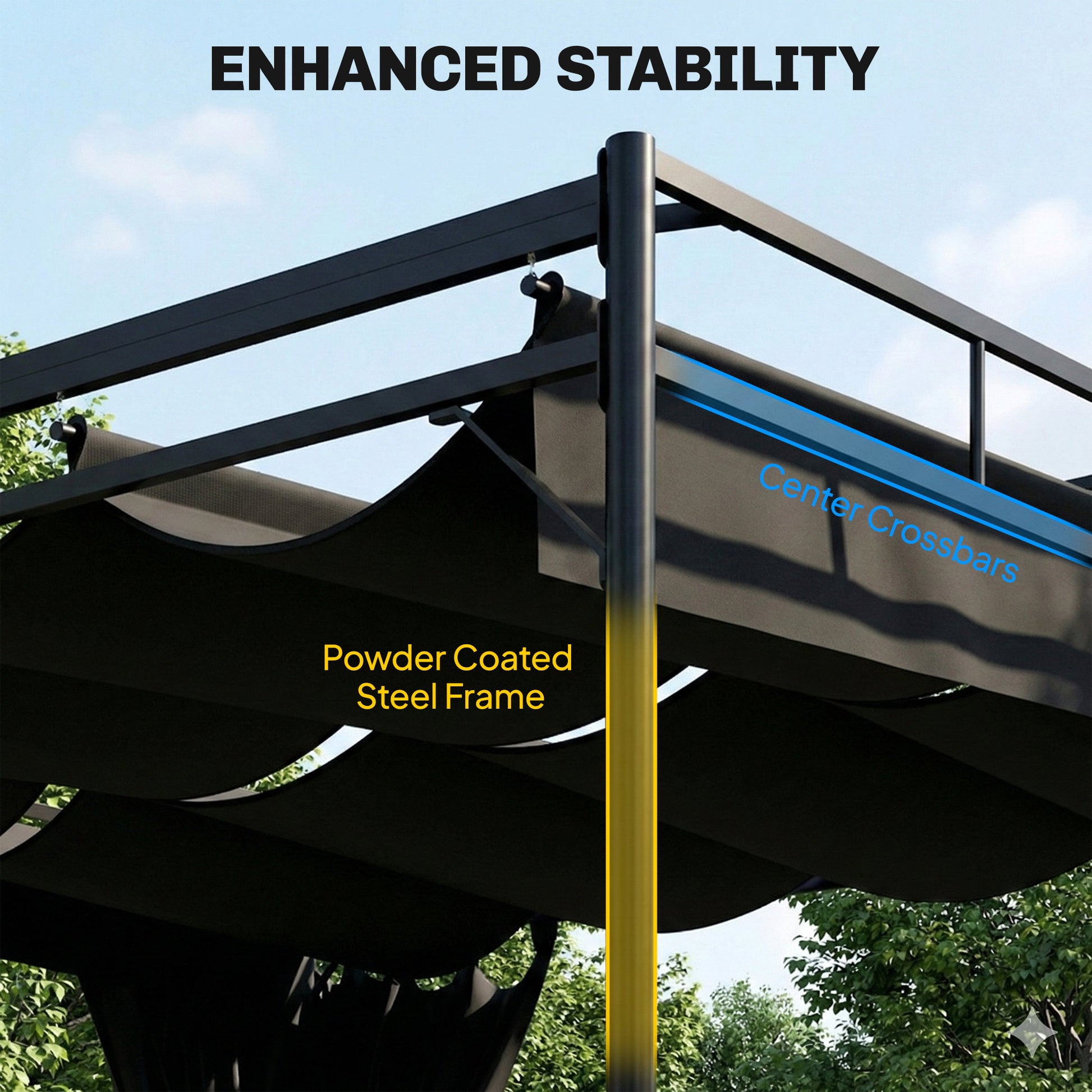 10' x 10' Retractable Pergola Canopy, Outdoor Pergola with Curtains, Metal Garden Gazebo Sun Shade Shelter for Patio
