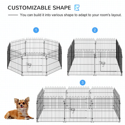 24inch 8-Panel Dog Playpen Octagon Pet Exercise Playpen Crate Foldable Dog Cage Pen Puppy Kennel, Black