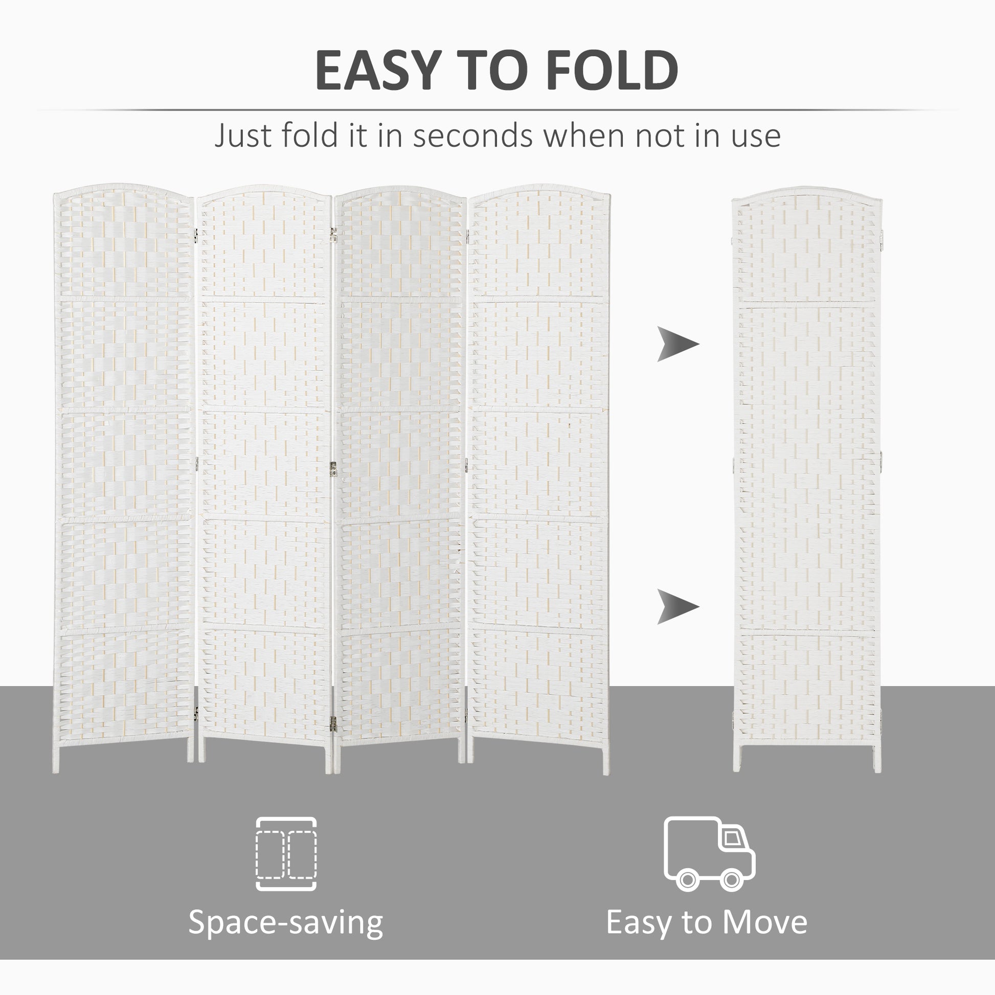 6ft Folding Room Divider, 4 Panel Wall Partition with Wooden Frame for Bedroom, Home Office, White