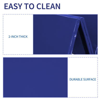 Soozier 4'x6'x2'' Folding Gymnastics Tumbling Mat, Exercise Mat with Carrying Handles for Yoga, MMA, Martial Arts, Stretching, Core Workouts, Blue
