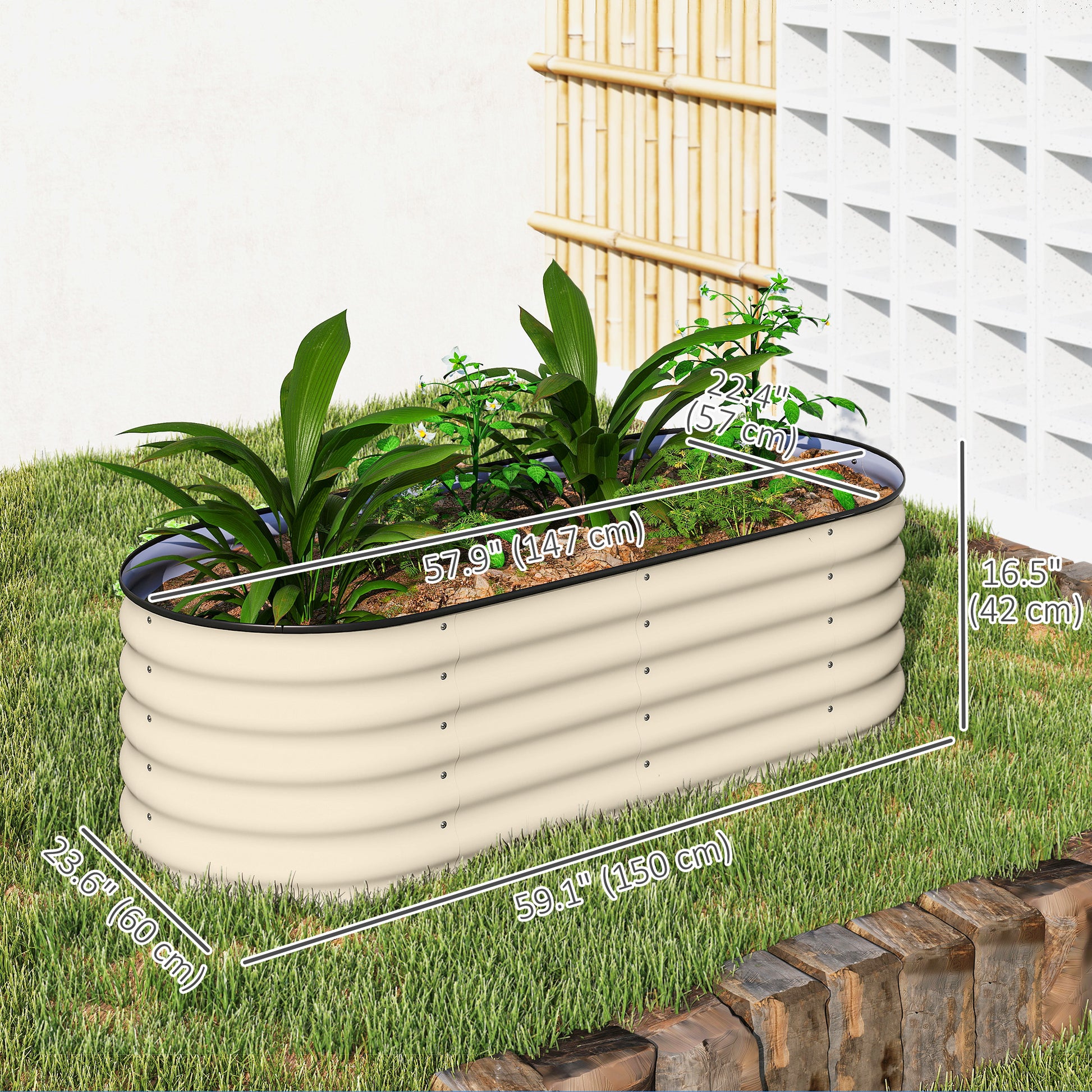 5 x 2 x 1.5 FT Galvanized Steel Raised Garden Bed, Metal Garden Bed Planter Box with Safety Edging, Cream White