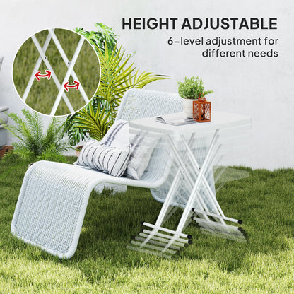 Portable Patio Side Table, Height Adjustable Outdoor Side Table, Folding Balcony Table with HDPE Top and Metal Frame for Balcony Poolside Deck, White