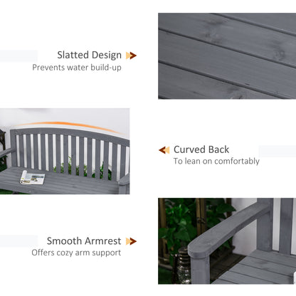 Wooden Bench, Outdoor Bench with Slatted Design, Backrest, Armrests for Garden, Park, Backyard, Grey