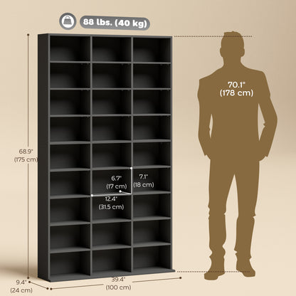 Media Storage Cabinet, 9-Tier DVD Shelf with 21 Adjustable Shelves, Holds 835 CDs, 500 DVDs or 640 Blu-rays, Black