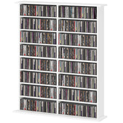 8-Tier DVD Shelf with 12 Adjustable Shelves, Double CD Shelf, Holds 720 CDs, 396 DVDs or 396 Blu-rays, White