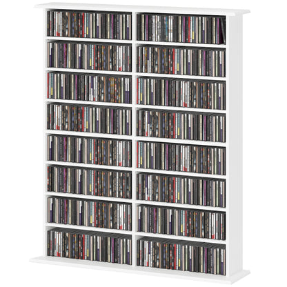 8-Tier DVD Shelf with 12 Adjustable Shelves, Double CD Shelf, Holds 720 CDs, 396 DVDs or 396 Blu-rays, White