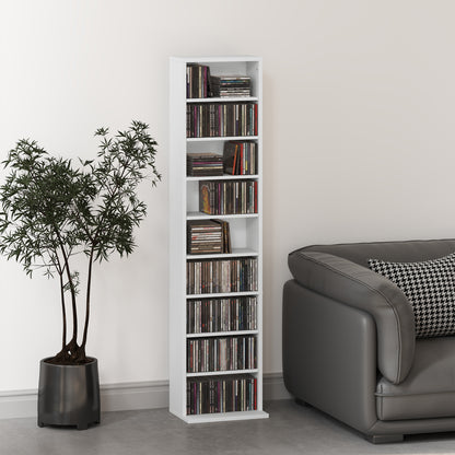 Media Storage Cabinet, 9-Tier Tall Narrow DVD Shelf with 6 Adjustable Shelves, White