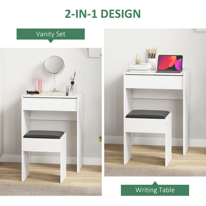 Modern Vanity Set with Makeup Table and Cushioned Stool, Dressing Table with Flip Top and Mirror for Bedroom, White