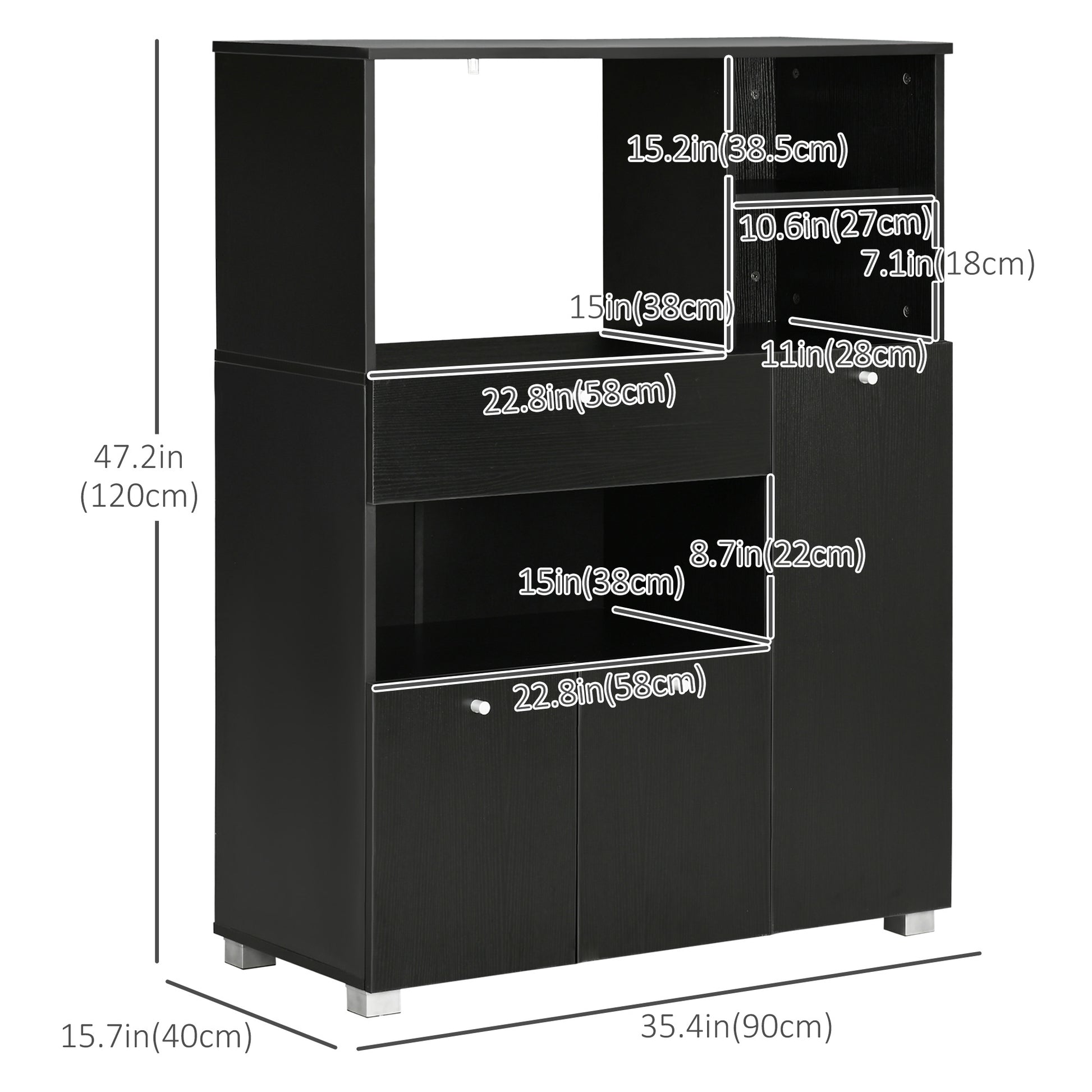 Compact Kitchen Pantry Buffet Server Hutch Storage Cabinet with Microwave Oven Stand Drawer and Shelves, Black