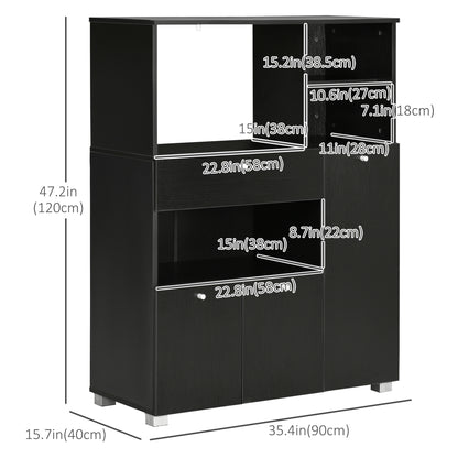 Compact Kitchen Pantry Buffet Server Hutch Storage Cabinet with Microwave Oven Stand Drawer and Shelves, Black