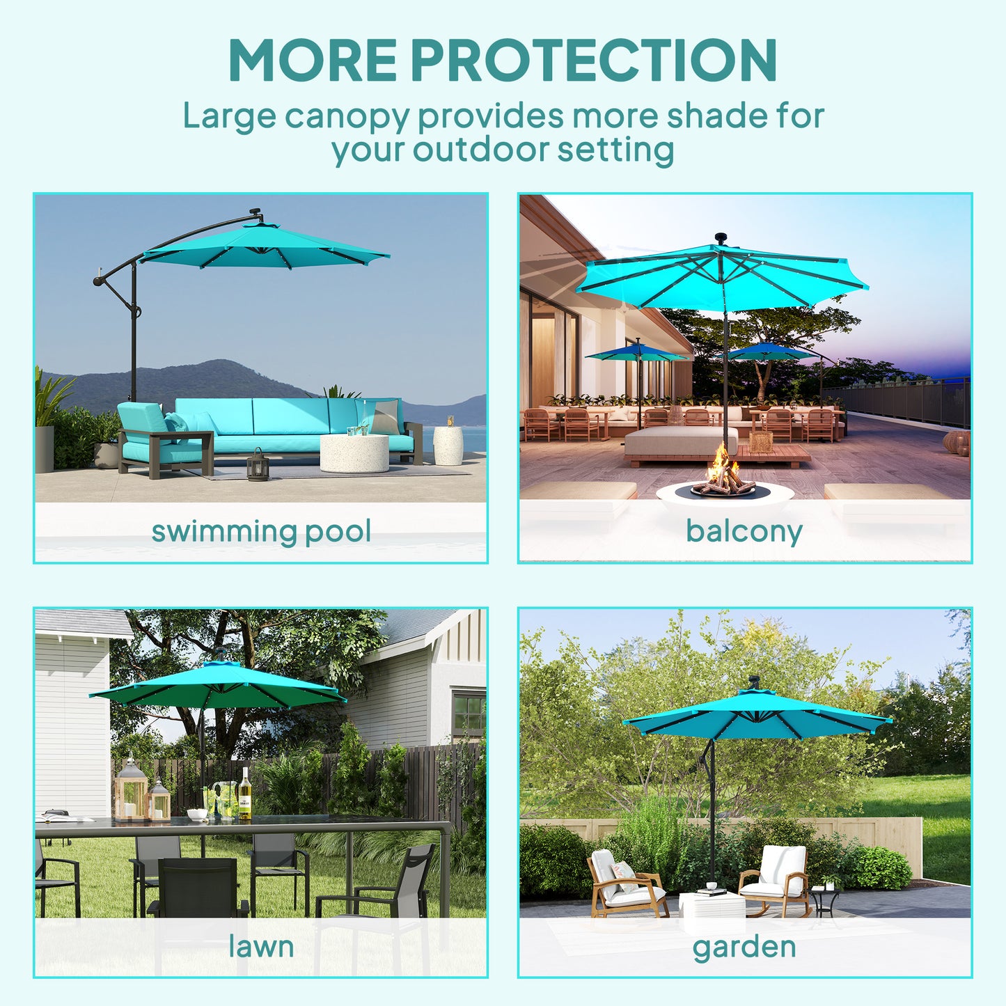 10ft Outdoor Cantilever Umbrella Banana Umbrella with Solar Lights and Adjustable Angle for Patio Backyard Turquoise