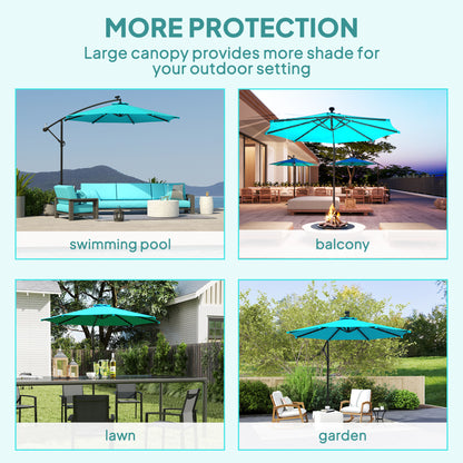 10ft Outdoor Cantilever Umbrella Banana Umbrella with Solar Lights and Adjustable Angle for Patio Backyard Turquoise