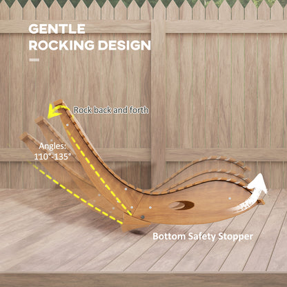 Outdoor Rocking Chair w/ Slatted Seat, Wooden Rocking Chair, 51.2" x 23.6" x 23.6", Light Brown