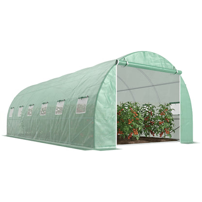 19.7' x 9.8' x 6.6' Large Walk-in Greenhouse Garden Plant Seed Growing Tent Tunnel Shed with Windows and Door Green