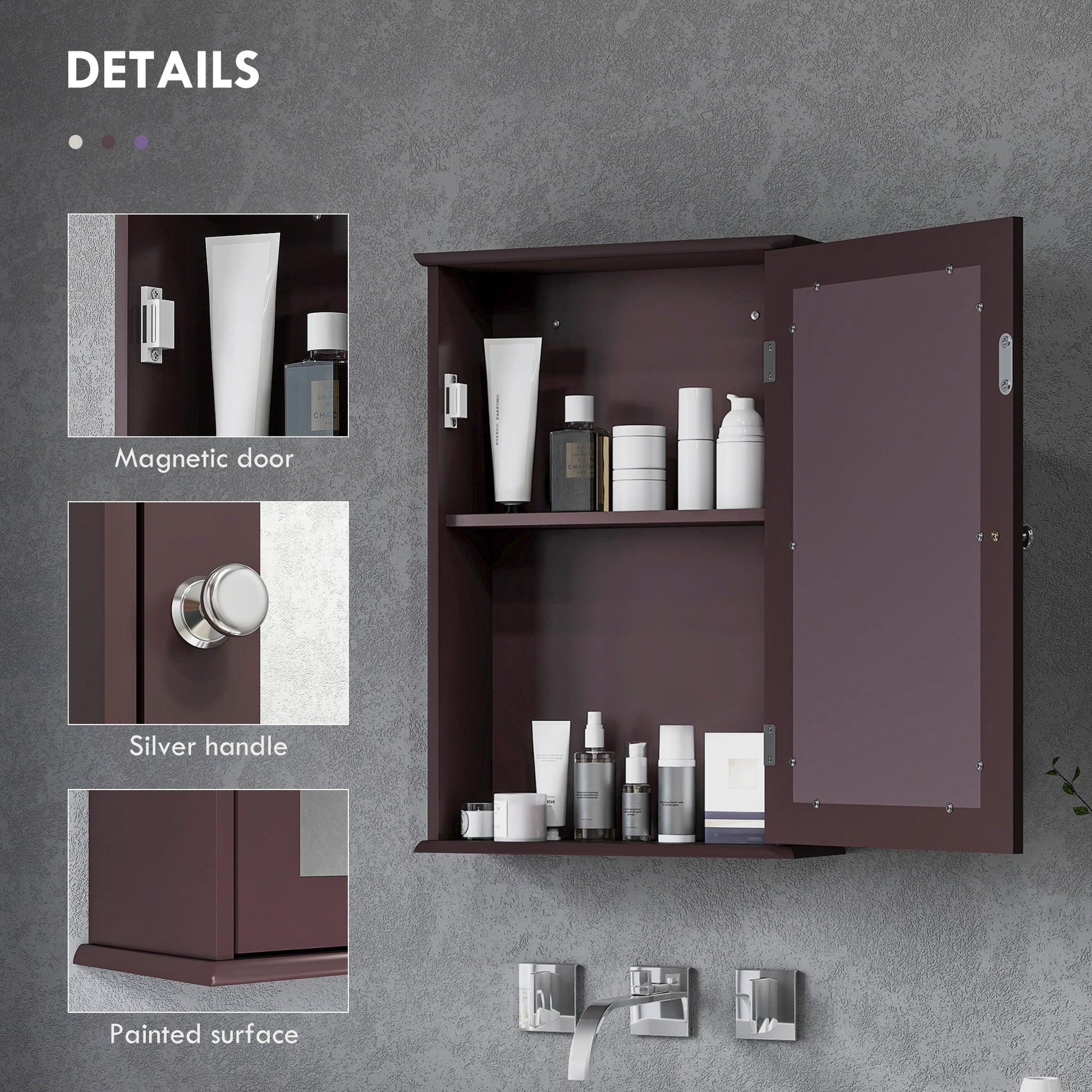Bathroom Mirror Cabinet, Wall Mounted Medicine Cabinet with Door and Shelves, Dark Brown