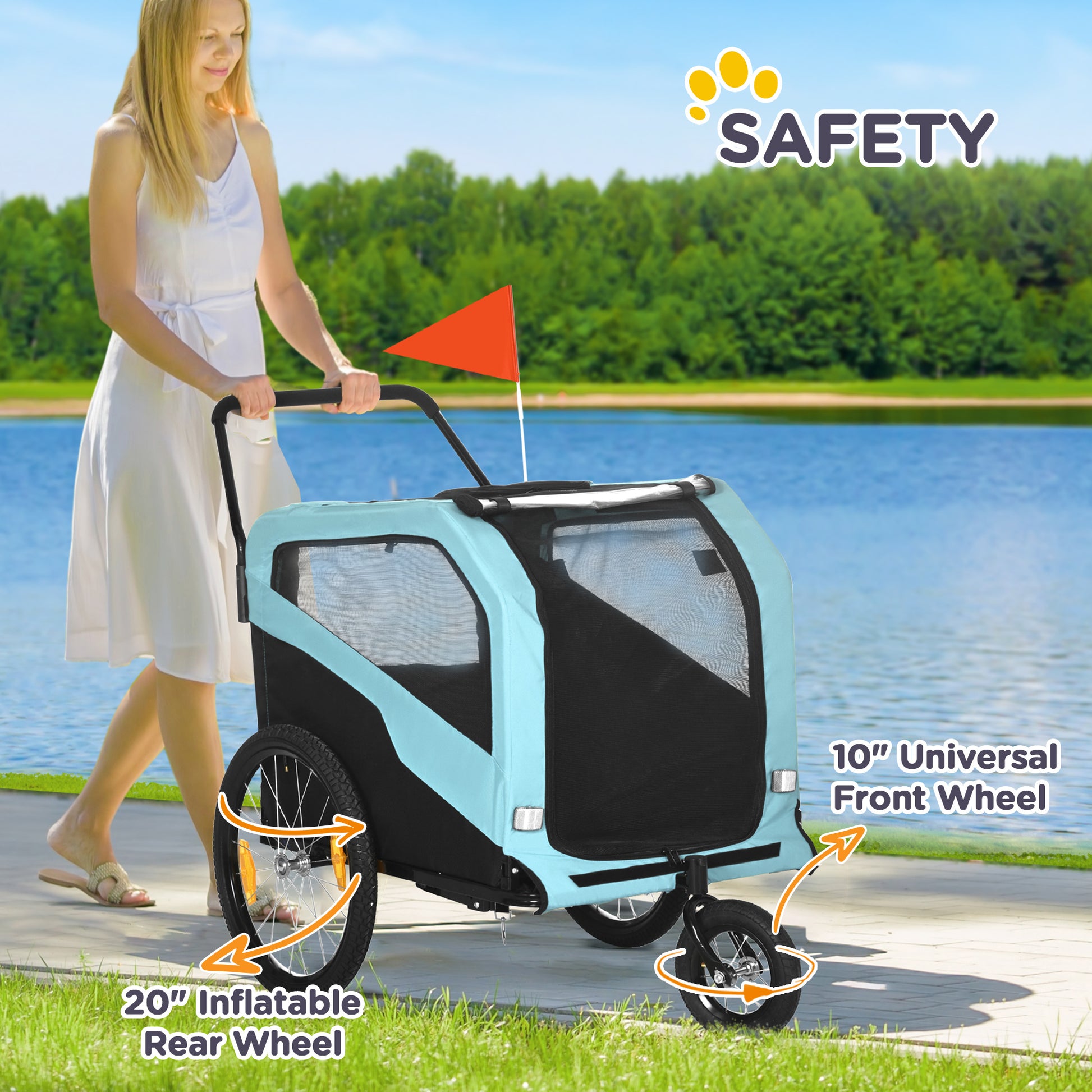 Aosom 2-in-1 Dog Bike Trailer, Pet Stroller with Hitch for Small Medium Large Dogs, Quick-release Wheels, Foot Support, Pet Bicycle, Cart Wagon, Cargo Carrier for Travelling, Blue