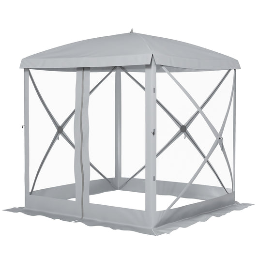 Pop-Up Tent, Foldable Screen Tent with Carry Bag, Zippered Door and Ground Stakes, Fits 3-4 People, Light Grey