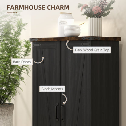 Farmhouse Kitchen Pantry Storage Cabinet, Kitchen Pantry Cabinet with Doors and Adjustable Shelves, Black