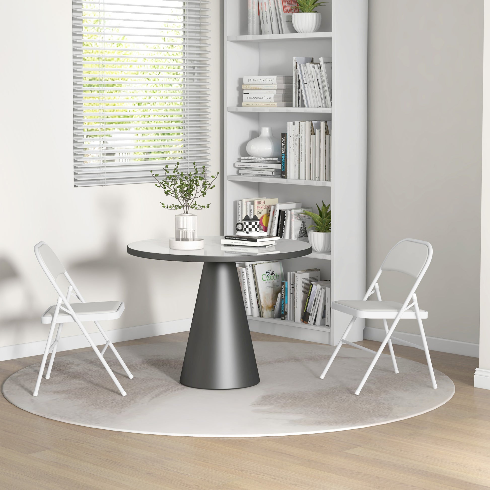 Set of 2 Metal Foldable Chairs, PU Leather Padded Folding Chairs with Cushion Seat and Open Back for Indoor, White