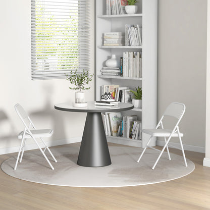 Set of 2 Metal Foldable Chairs, PU Leather Padded Folding Chairs with Cushion Seat and Open Back for Indoor, White