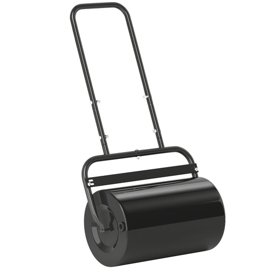 Heavy Duty Lawn Roller, 20" Push/Tow Behind Sod Roller, Grass Flattener Filled with 11gal Water/136lbs Sand, Black