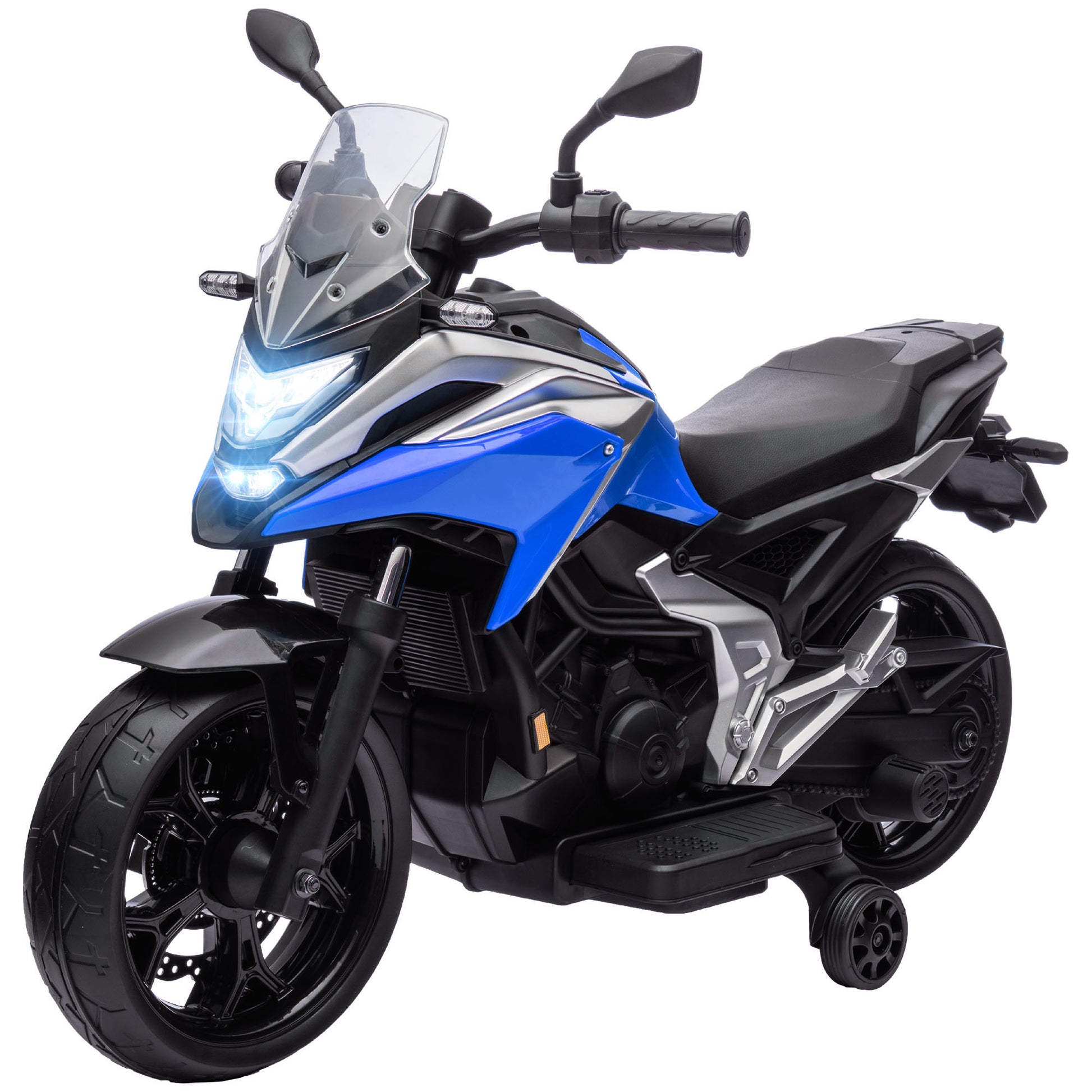 Qaba Honda Licensed 12V Ride on Motorbike for Kids with Headlights Music Training Wheels, for 3-6 Years, Blue