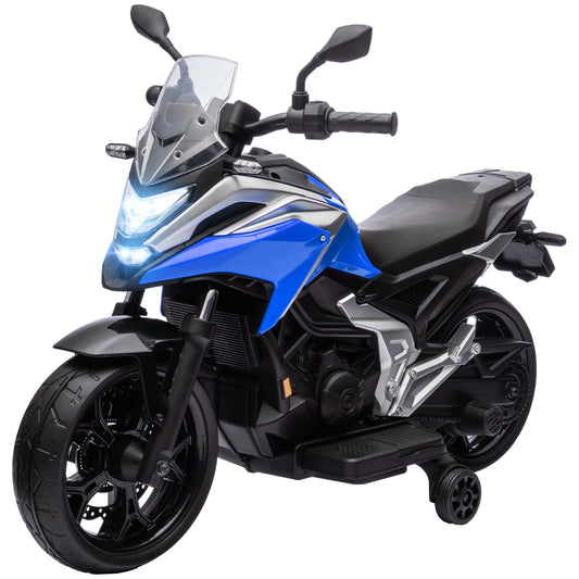 Qaba Honda Licensed 12V Ride on Motorbike for Kids with Headlights Music Training Wheels, for 3-6 Years, Blue