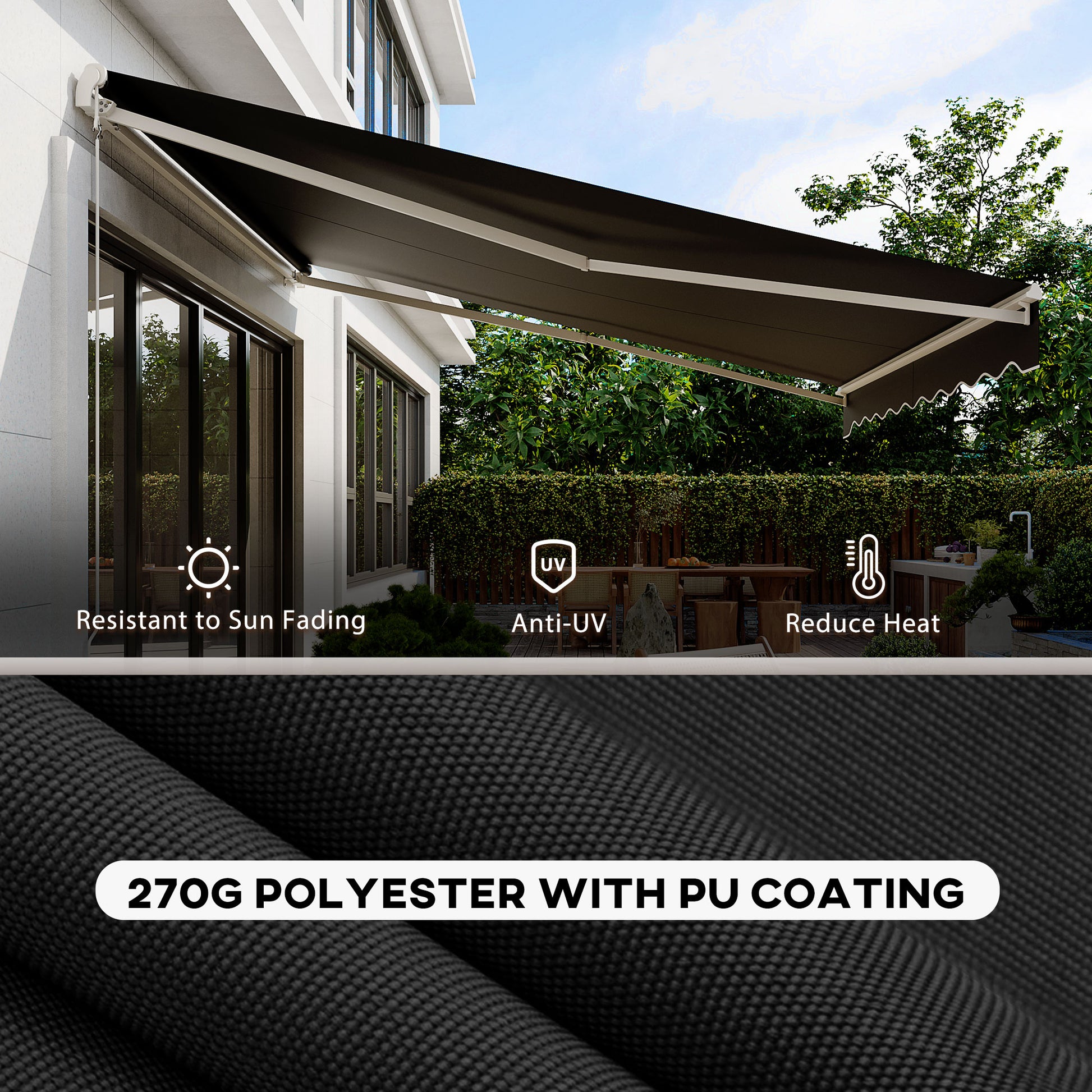 12'x10' Electric Retractable Awning, UV Protection Sun Shade Shelter w/ Remote Controller for Deck Balcony Yard, Black