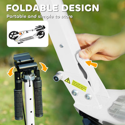 Qaba Foldable Kids Scooter with 4 Adjustable Heights, Double Brakes, and Shock Absorption for Ages 6-12, White
