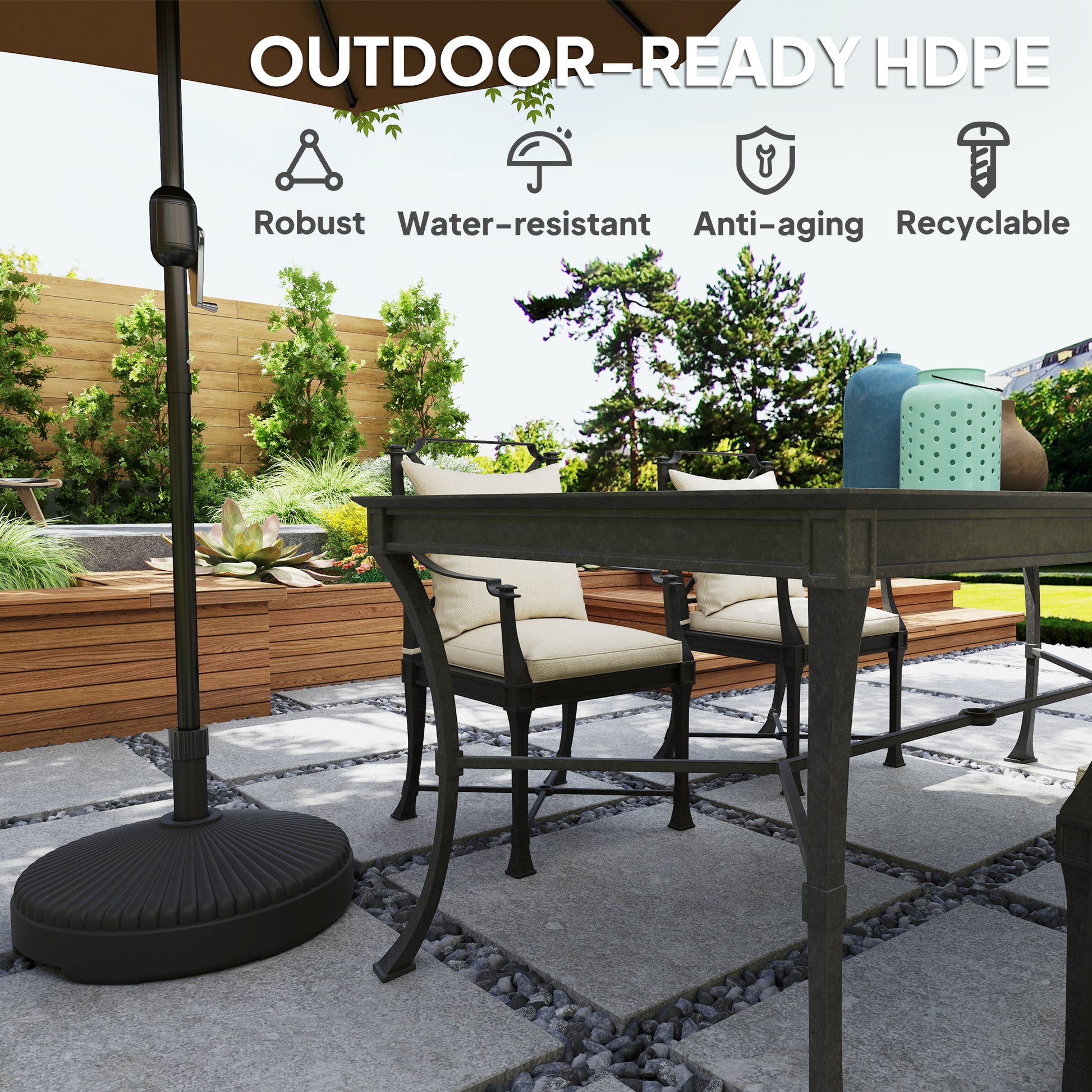 Round Plastic Patio Umbrella Base Parasol Holder Outdoor Umbrella Stand, Filled Up to 62lbs with Sand or 51lbs with Water for Garden, Poolside, Black
