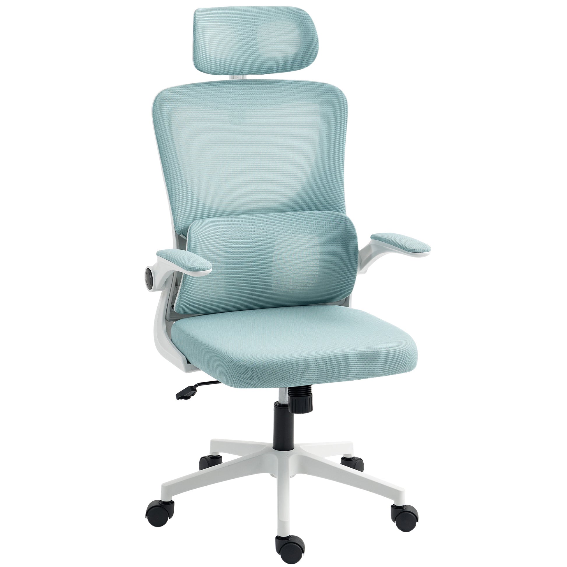 High Back Office Chair, Mesh Computer Chair with Rotatable Headrest, Lumbar Back Support, Adjustable Height, Light Blue