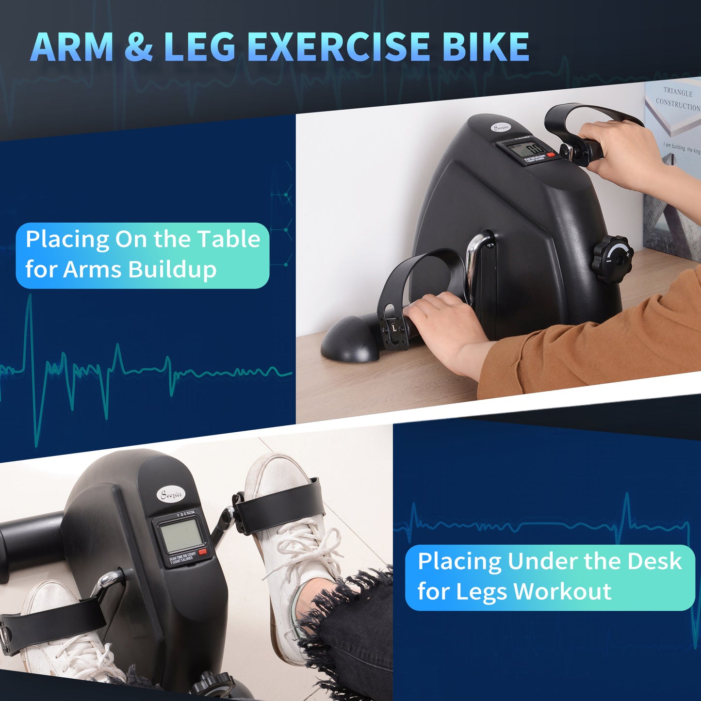 Soozier Portable Mini Pedal Exercise Bike Indoor Cycle Fitness Arm Leg w/ LCD Display, Black
