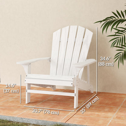 Wood Adirondack Chair, Outdoor Patio Muskoka Chair with Slatted Design for Deck, Garden, Backyard, Fire Pit, White