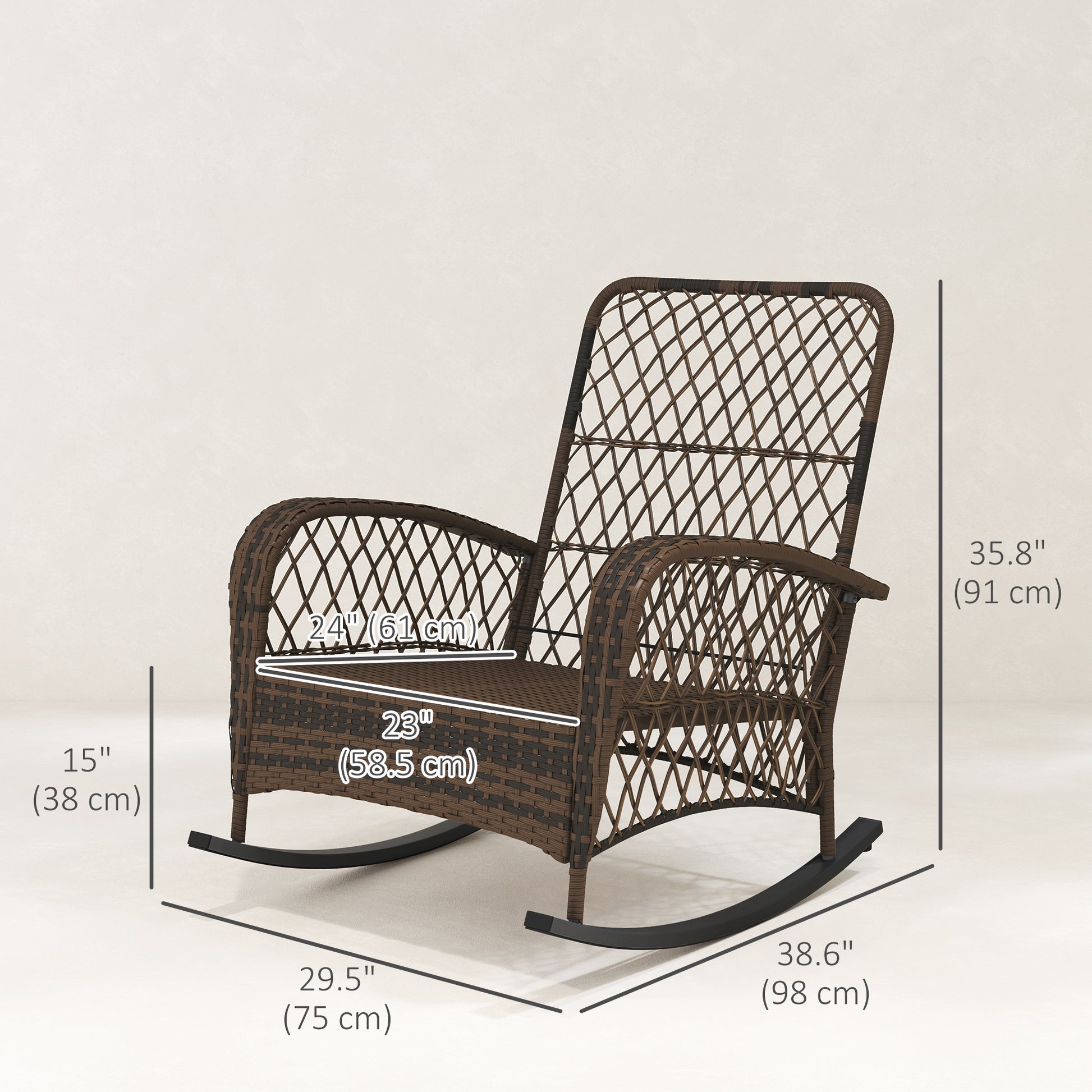 Outdoor Wicker Rattan Rocking Chair Patio Rocker with Thick Cushions for Garden Backyard Porch, Black