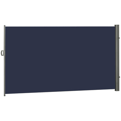 118" x 79" Outdoor Folding Privacy Screen Retractable Side Awning Patio with Resistance to UV Rays and Wind Dark Blue