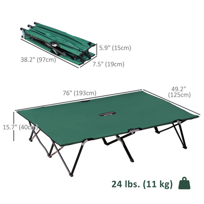 76" Two Person Folding Camping Cot Outdoor Portable Double Cot Wide Military Sleeping Bed w/ Carrying Bag Green