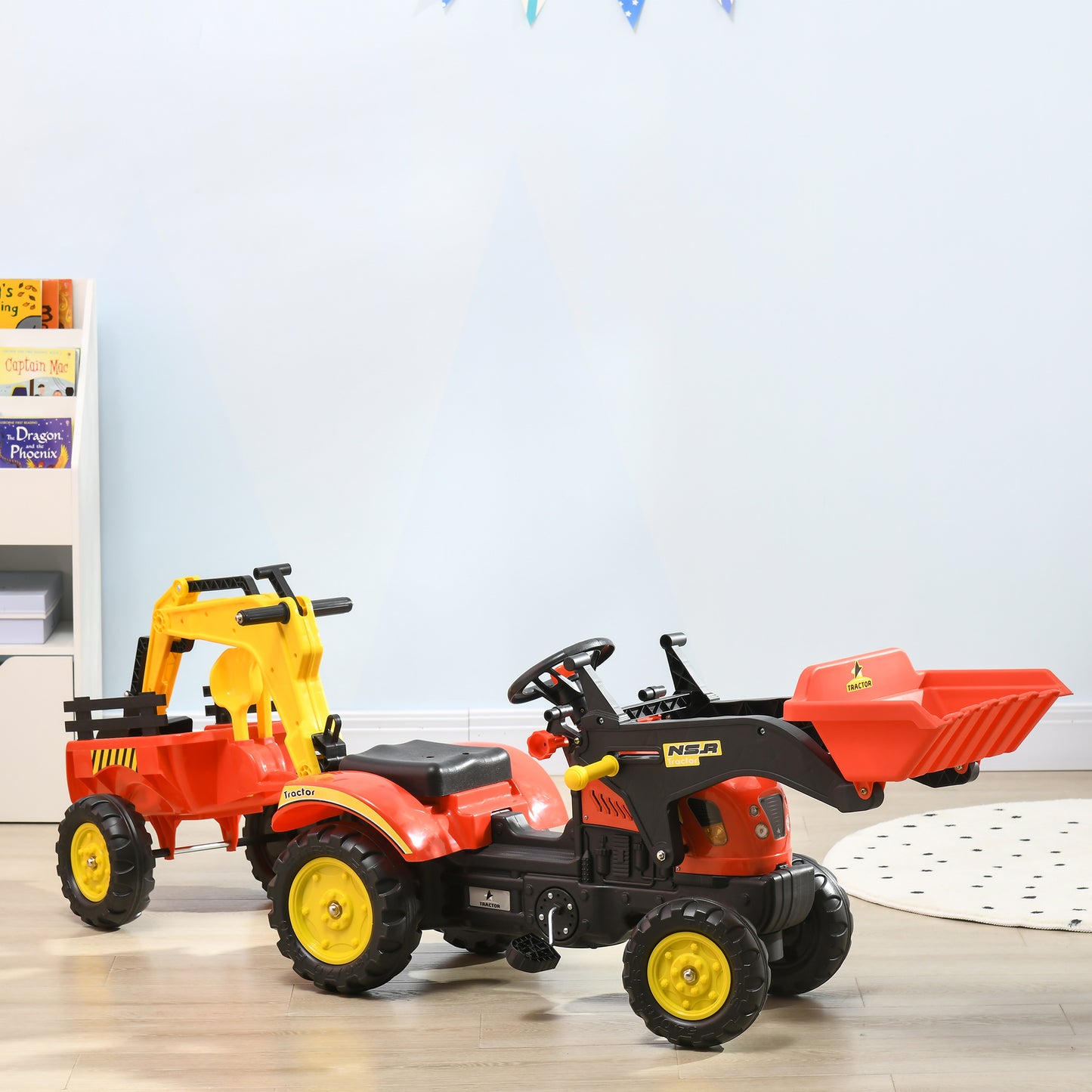 Aosom Ride on Toy Dump Truck for Kids, Pedal Construction Car with Detachable Trailer for 3 Year Old, Red