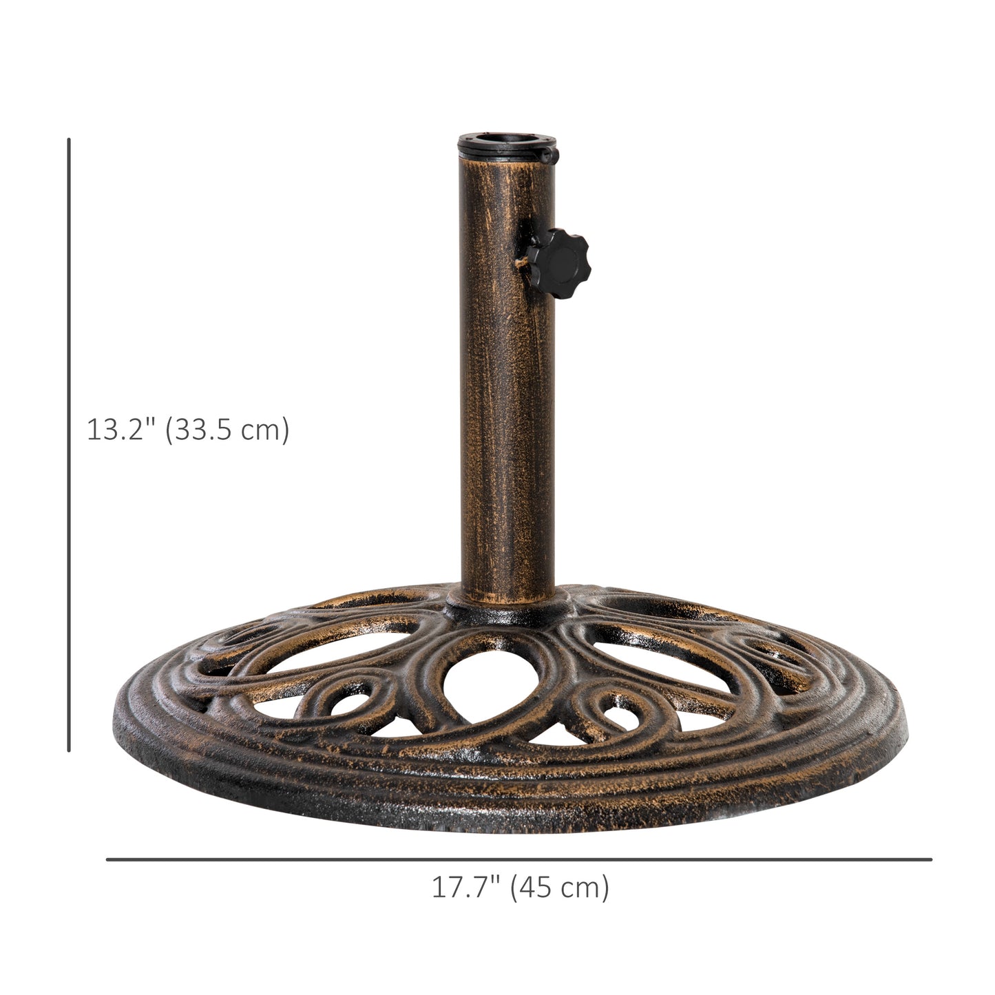 25lbs Cast Iron Round Patio Umbrella Base Stand, Umbrella Holder for Outdoor, Patio, Garden, Deck and Beach, Fit Dia. 1.5", 2" Pole, Bronze