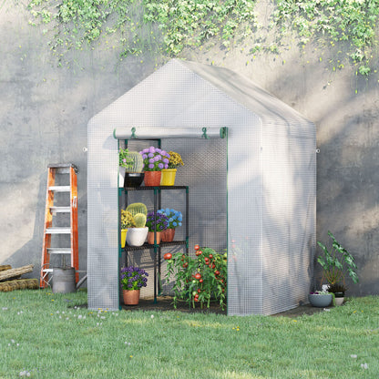 56" x 56" Walk-in Greenhouse Outdoor, Portable Gardening Plant Hot House with 2-Tier Shelf, Green