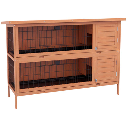 54"L 2-Story Large Rabbit Hutch Bunny Cage Wooden Pet House Small Animal Habitat with Lockable Doors, No Leak Tray and Waterproof Roof for Outdoor/Indoor Orange
