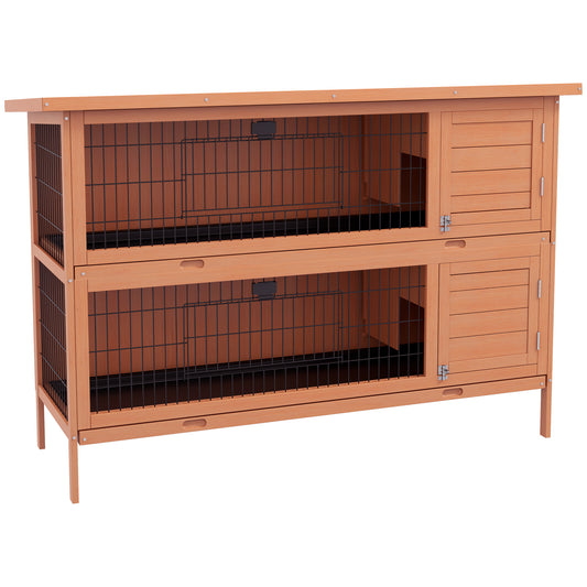 54"L 2-Story Large Rabbit Hutch Bunny Cage Wooden Pet House Small Animal Habitat with Lockable Doors, No Leak Tray and Waterproof Roof for Outdoor/Indoor Orange