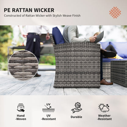 6 Pieces Wicker Patio Furniture Set with Cushions, 7-Seater Rattan Patio Sofa Set with Storage Table, Navy Blue