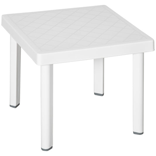 Garden Side Table, Plastic Outdoor Square Coffee Table for Drink, Snack, White