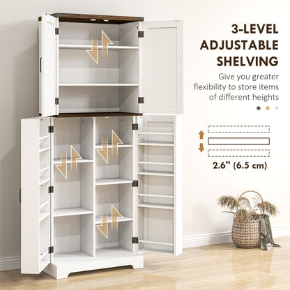 64" Tall Kitchen Pantry Cabinet with Spice Racks and Adjustable Shelves, White