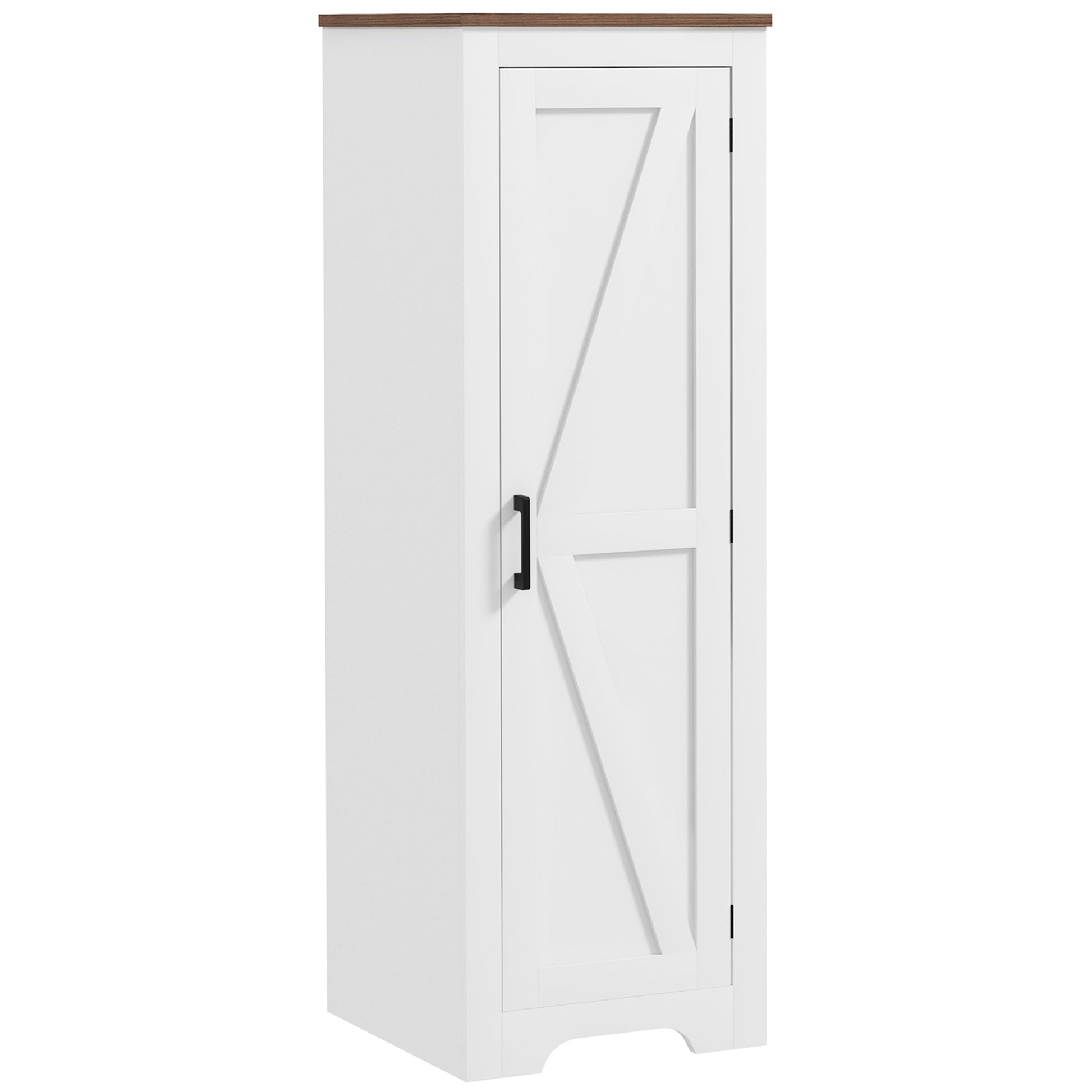 Farmhouse Accent Cabinet with Adjustable Shelf Barn Door Storage Cabinet for Living Room Floor Pantry Cabinet White